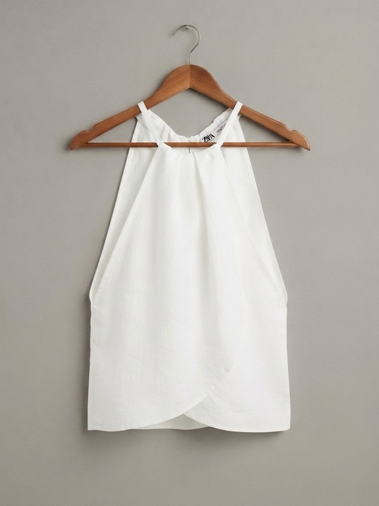 Zara Tops - Linen White Halter Crossover Camisole Zara S